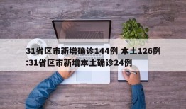 31省区市新增确诊144例 本土126例:31省区市新增本土确诊24例